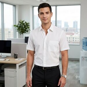 Theory Mens Menlo SS P Fairfax Stretch White Short Sleeve Button Down Shirt M